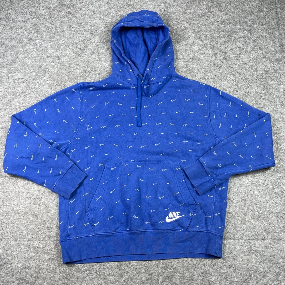 Nike Hoodie Mens Medium Blue AOP All Over Print Mini Swoosh Pullover DC2767-460